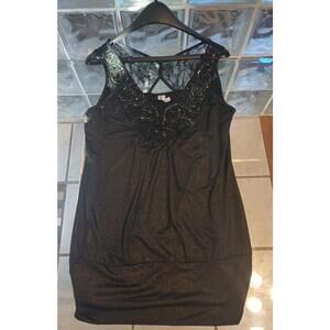 Studio Y Black Sleeveless Chiffon Shirt Embellished Studs High Low Size L Womens